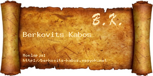 Berkovits Kabos névjegykártya